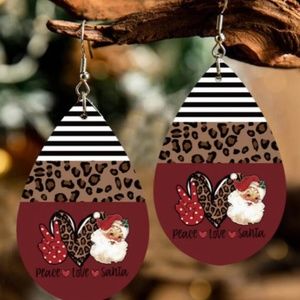 Leopard Santa Claus Teardrop-Shaped Drop Earrings